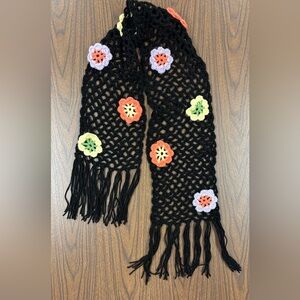 Black Crochet Scarf with Colorful Flowers